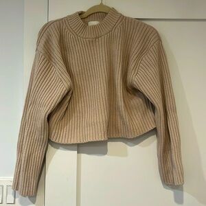 cropped cream ribbed mock neck sweater